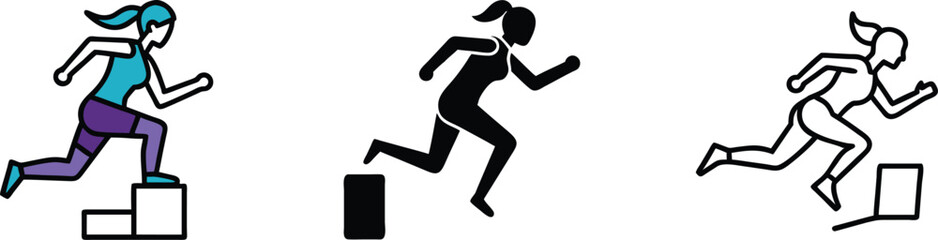 Female Athlete Box Jumps Fitness, Exercise, Workout, Training, Silhouette, Steps, Jumps, Active, Spo