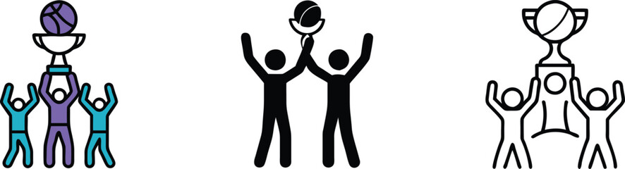 Team Triumph Celebrating Victory with Basketball Trophy Icons