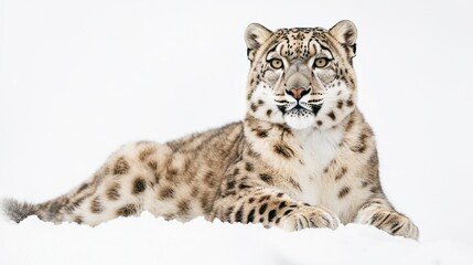 Snow Leopard Resting in Snow. Possible Use Stock Photo