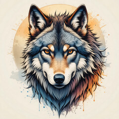 Majestic Wolf Portrait with Moonlit Art.