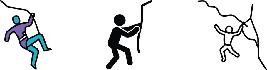 Climbing Styles Rappelling, Bouldering, and Free Climbing Illustrations