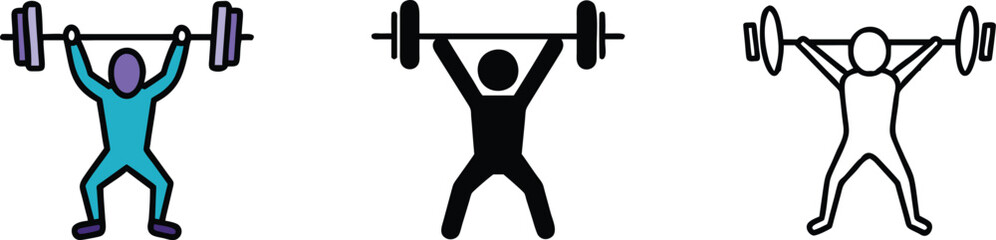 Weightlifting Figures Barbell Exercise, Strength Training, Fitness Icons