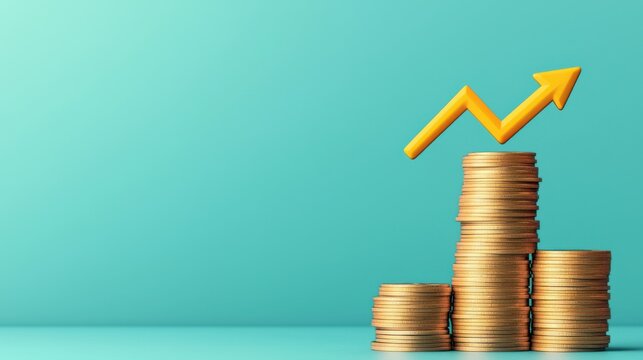 Gold Coins Stacked with Upward Arrow Symbolizing Financial Growth