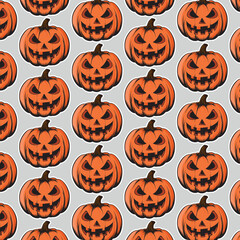 Collection of carved pumpkins with various scary and funny expressions, perfect for Halloween themes. Vector cartoon illustration