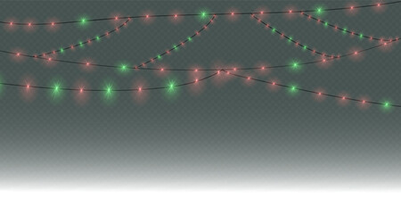 Garland of Lights. Decorative lights. Fairy lights chain. Wall decoration for party. Led bulb lamp string. Vector. PNG