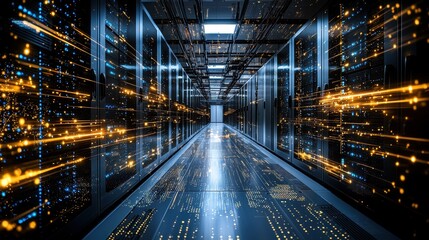 Data Center Server Room - Technology and Data Transfer