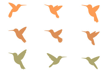 Hummingbird Silhouette Animal Icon Set