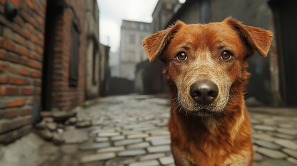 beautiful dog against the backdrop of the city