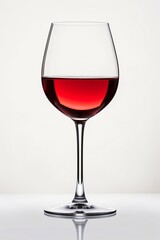 A beautiful red wine glass elegantly filled with rich, deep red wine, set against a soft, neutral background.