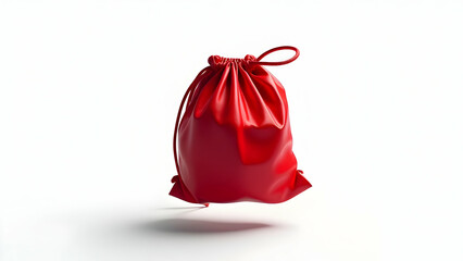 Vibrant Red Crumpled Nylon Bag Floating with Dramatic Shadow Cast on White Background