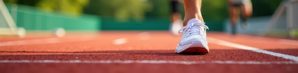 Close up of a runner's foot taking first step on a track , running, training, lifestyle
