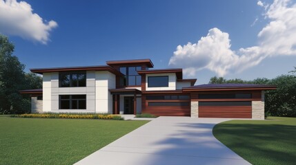 Obraz premium Modern residential house exterior showing architecture and design features