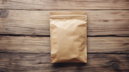 Simple Brown Kraft Paper Bag on Rustic Wooden Surface Ideal for Packaging, Branding, or E-commerce Photography