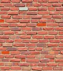 Obraz premium Rough-textured brick wall, varying shades of red and brown, building, urban, antique