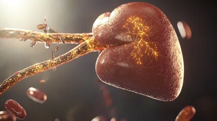 Kidney structure and blood flow.  Detailed view of a kidney, highlighting the internal structure and the flow of blood