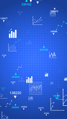 economy and financial infographics and icons on blue background ,stock market and exchange news vertical social media design element