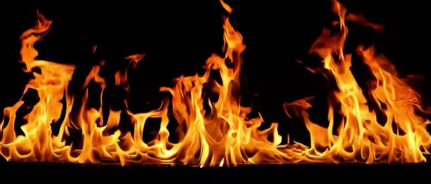 Realistic Fire Flames Seamless Looping 4K Video on Black Background. Burning Fire Effect, VFX Element for Video Editing and Motion Graphics. Alpha Channel Included.