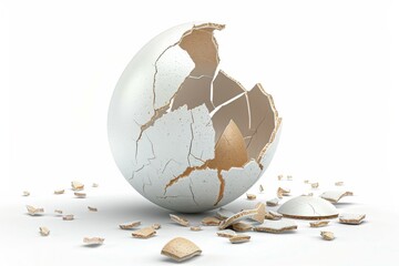 Cracked eggshell on white background