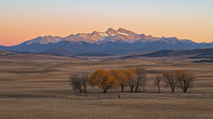 Beautiful Mountain Range And Trees At Golden Hour Sunrise