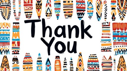 Vibrant Thank You Card Design with Colorful Hand-Drawn Patterns and Unique Shapes, Great for Appreciation Messages and Creative Projects