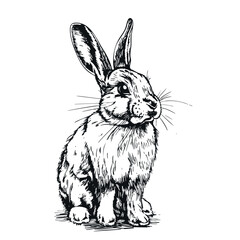 Happy rabbit ink sketch vector illustration