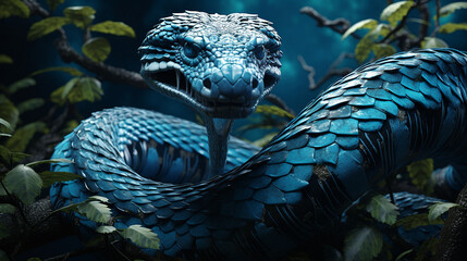 Blue viper snake on branch viper snake blue