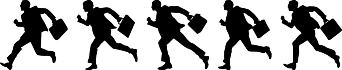 set of office workers running silhouette vector