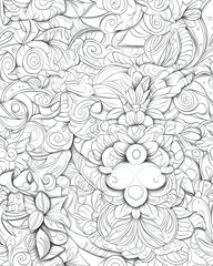 Seamless Pattern of Intricate Mehndi Mandala Line Art with Detailed Floral Designs for Creative Projects and Illustrations.