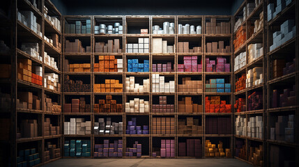 Boxes kept on shelves in the warehouse Hypnotic