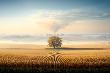 Lone Tree for Autumn Fog, Industrial Haze.