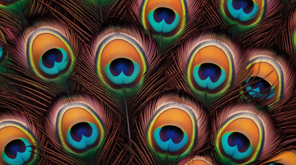 Obraz premium Close-up of vibrant peacock feathers with iridescent blue and green eyespots