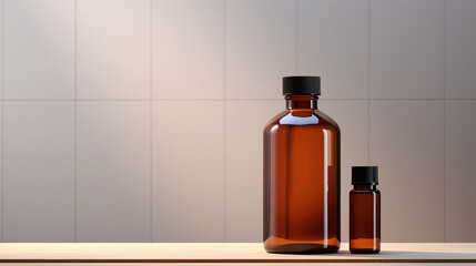 Brown glass bottle with paper empty label