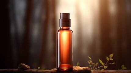 Brown glass bottle with paper empty label