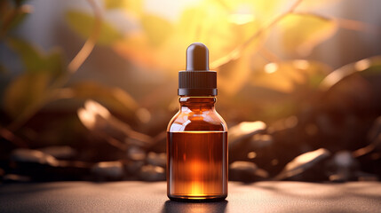 Brown glass bottle with paper empty label