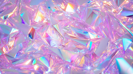 Abstract holographic foil texture with iridescent pink, blue, and purple colors
