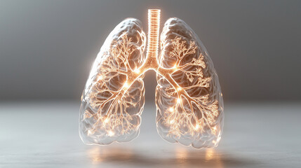 Human Lungs with Glowing Vessels â Lungs with illuminated arteries, veins, and capillaries, representing pneumonia and bronchitis.
