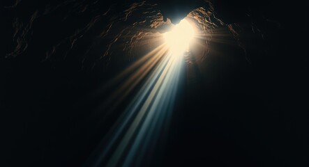 Light in the dark, Divine like light sunbeam coming to dark cave giving hope