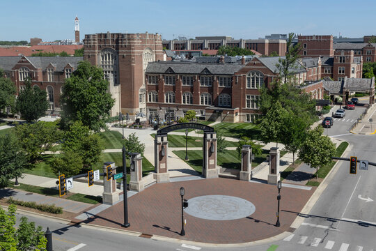Purdue University Memorial Union and Welcome Center. Purdue is a university whose athletics teams are the Boilermakers.