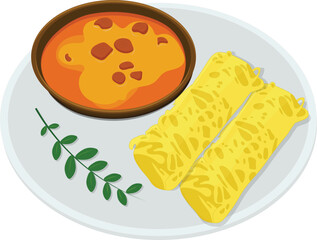 Roti jala, roti kirai, net bread or lace pancake Asian food vector illustration
