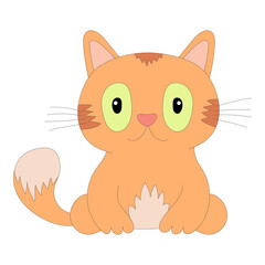 Cute cartoon ginger cat. Sitting red kitten isolated on white background. Flat design. Vector illustration.