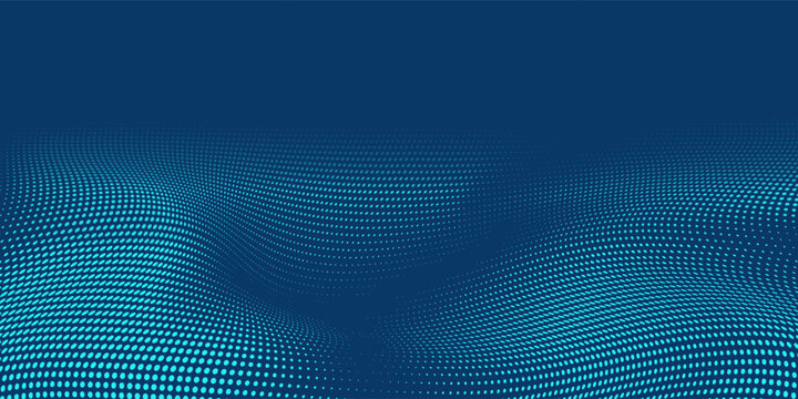 Dark blue halftone dotted abstract background, big data pattern, technology or futuristic visualization, waveform dot texture, music backdrop. ,Beautiful