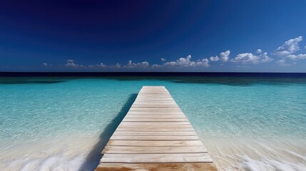 Fototapeta premium Tranquil wooden pier extending into turquoise water