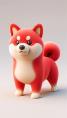 Playful shiba inu dog figurine studio setting 3d art bright background whimsical design
