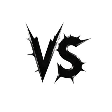 Metallic vs logo with sharp spikes against a black background in a graphic design element