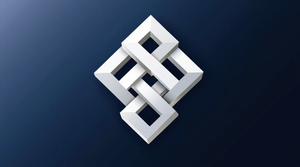 Interlocking geometric white structure on blue background