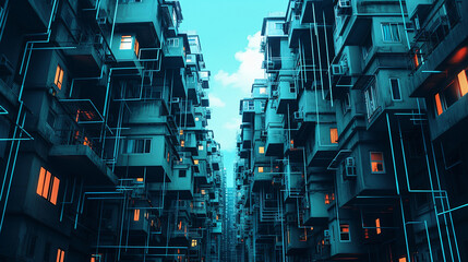 Blue city buildings sceneint ensivete chnology photo