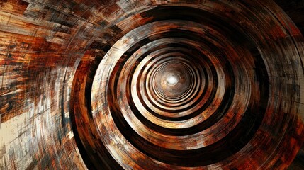 Concentric rings and radiating patterns in contrasting colors, giving the illusion of multiple dimensions intersecting.