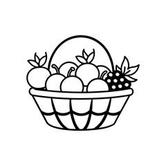A basket full of fresh fruits line art illustration 