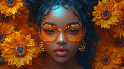 Fototapeta premium Woman surrounded by sunflowers
