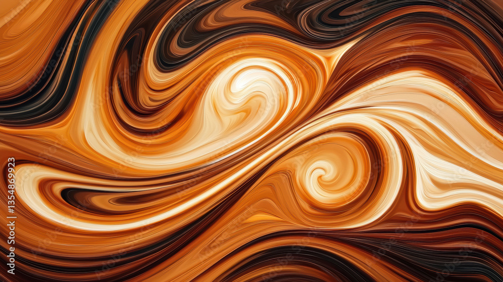 Poster abstract warm color palette with swirling patterns creating sense of movement and depth, evoking coz